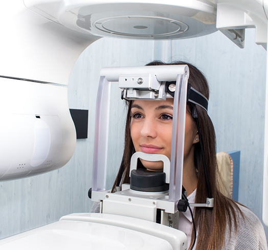 Dental patient getting a scan of her mouth and jaws