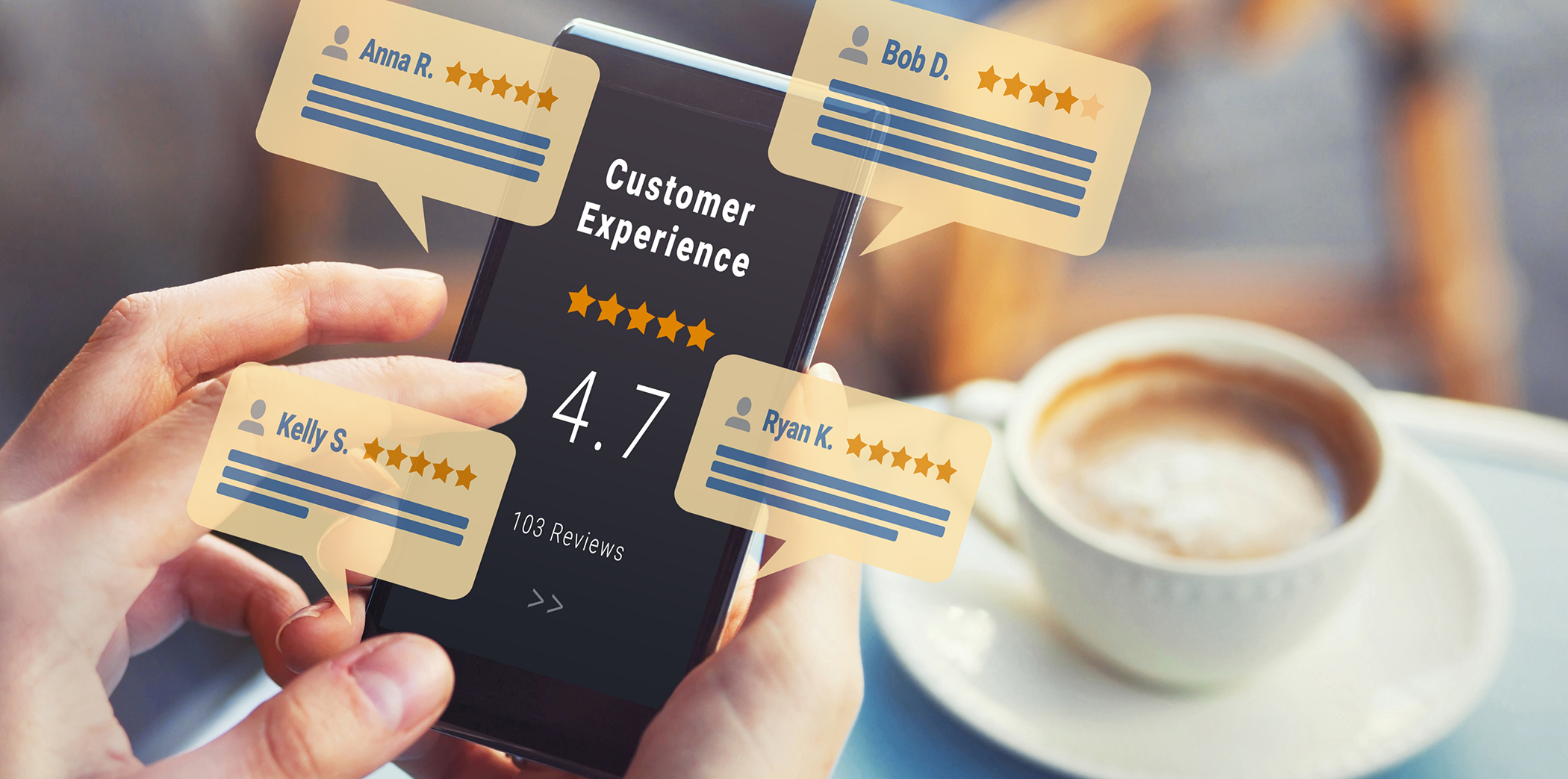 Person looking at several reviews on their phone